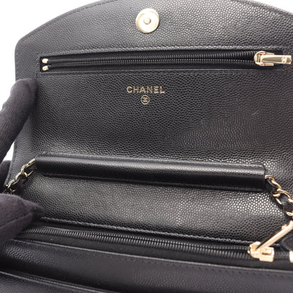 ココマーク チェーンウォレット キャビアスキン ブラック ゴールド金具 シャネル バッグ CHANEL