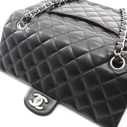 マトラッセ Wフラップ Wチェーンショルダーバッグ ラムスキン ブラック シルバー金具 シャネル バッグ CHANEL