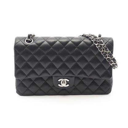 マトラッセ Wフラップ Wチェーンショルダーバッグ ラムスキン ブラック シルバー金具 シャネル バッグ CHANEL