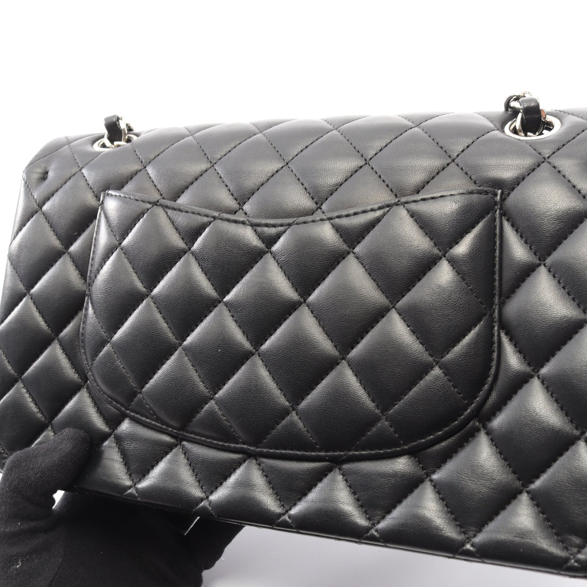 マトラッセ Wフラップ Wチェーンショルダーバッグ ラムスキン ブラック シルバー金具 シャネル バッグ CHANEL