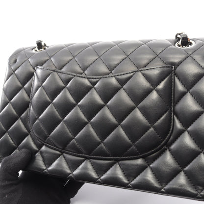 マトラッセ Wフラップ Wチェーンショルダーバッグ ラムスキン ブラック シルバー金具 シャネル バッグ CHANEL