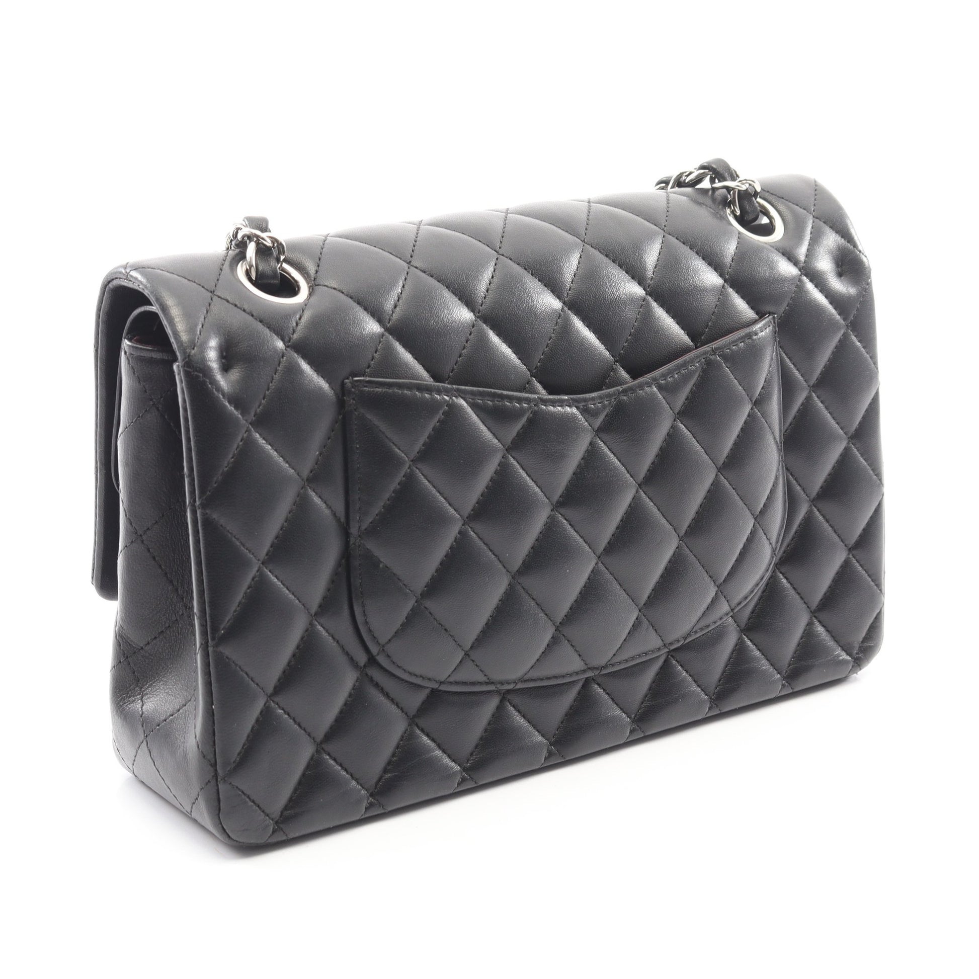マトラッセ Wフラップ Wチェーンショルダーバッグ ラムスキン ブラック シルバー金具 シャネル バッグ CHANEL