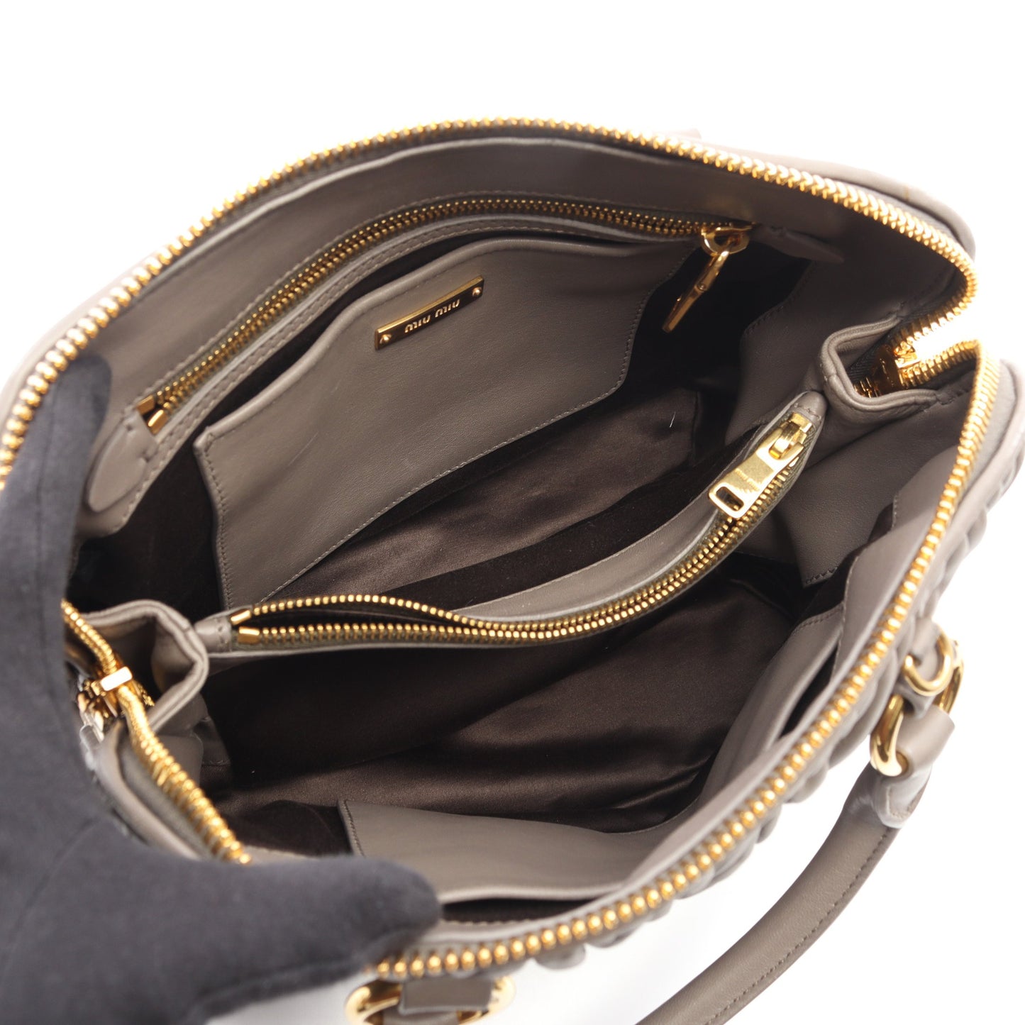 マテラッセ ハンドバッグ レザー グレーベージュ 2WAY ミュウミュウ