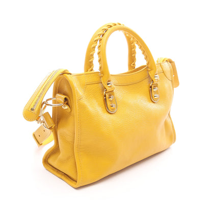 クラシック メタリック エッジ シティ S ハンドバッグ レザー イエロー 2WAY バレンシアガ