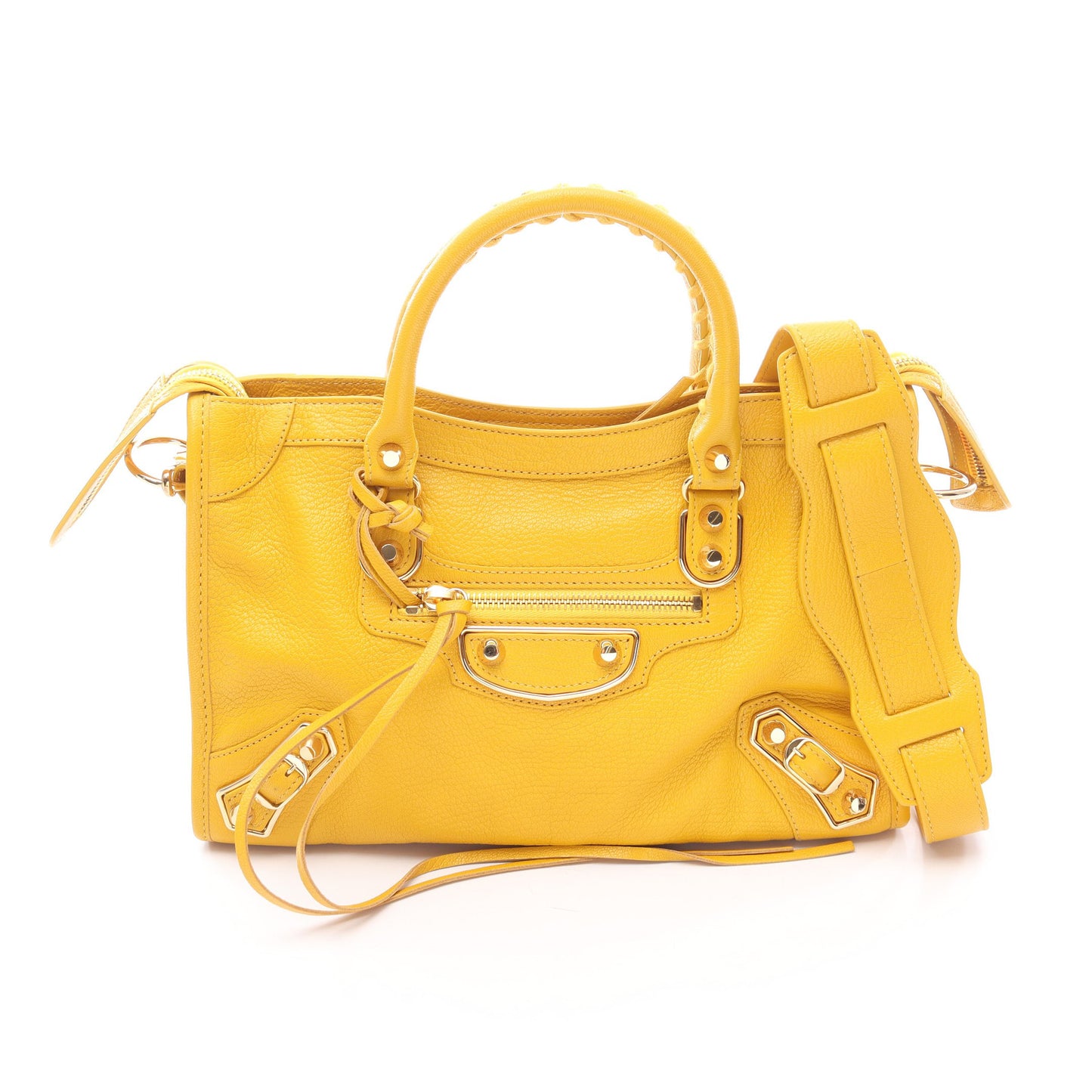 クラシック メタリック エッジ シティ S ハンドバッグ レザー イエロー 2WAY バレンシアガ