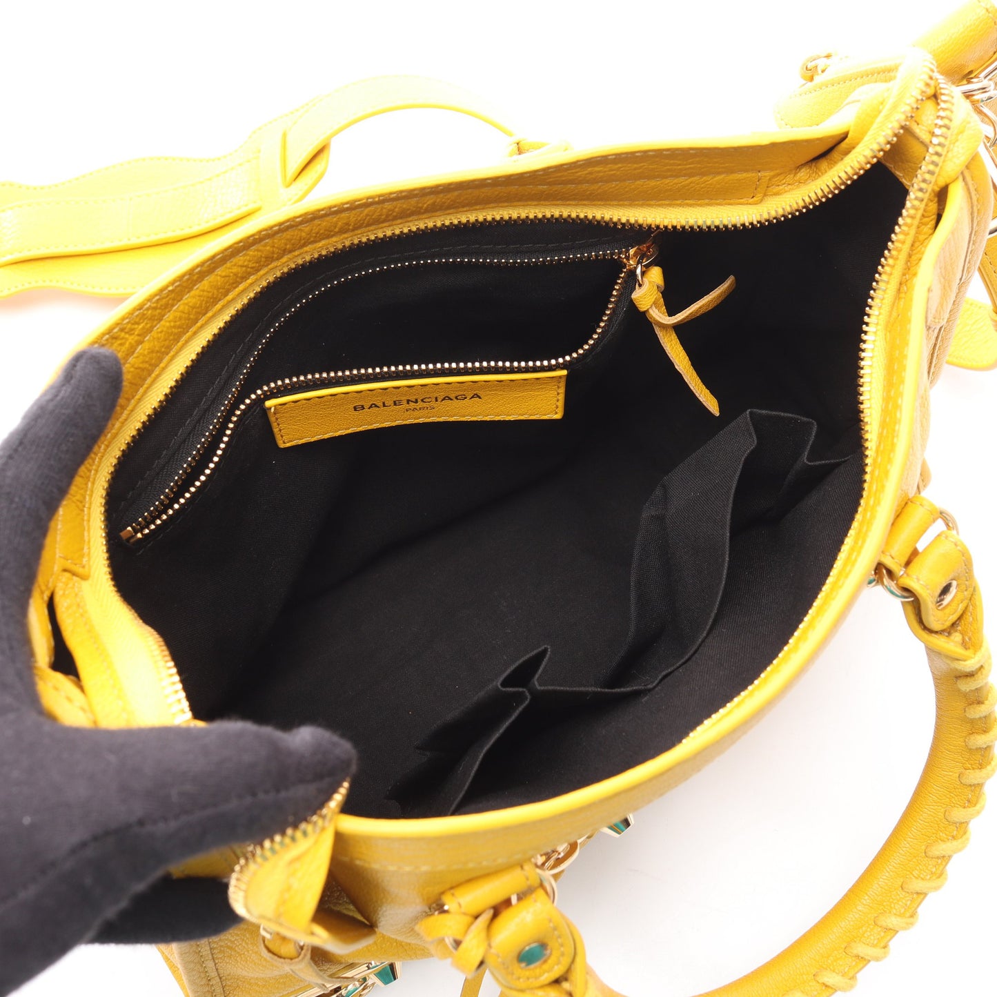 クラシック メタリック エッジ シティ S ハンドバッグ レザー イエロー 2WAY バレンシアガ