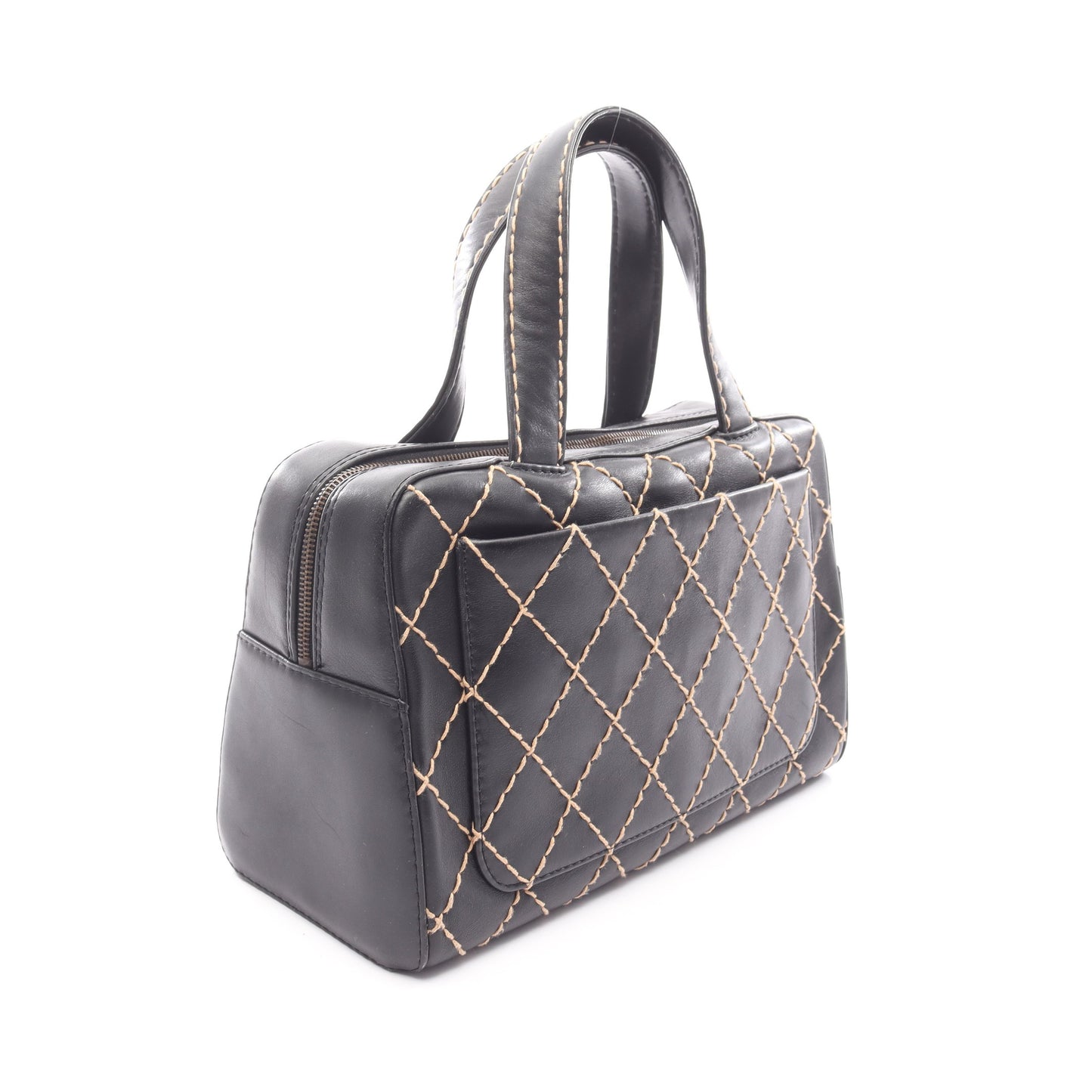 ワイルドステッチ ハンドバッグ ミニボストンバッグ レザー ブラック ゴールド金具 シャネル バッグ CHANEL