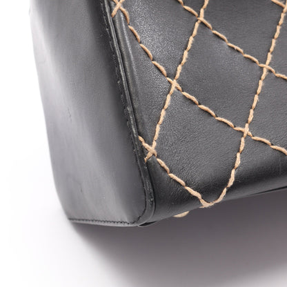 ワイルドステッチ ハンドバッグ ミニボストンバッグ レザー ブラック ゴールド金具 シャネル バッグ CHANEL