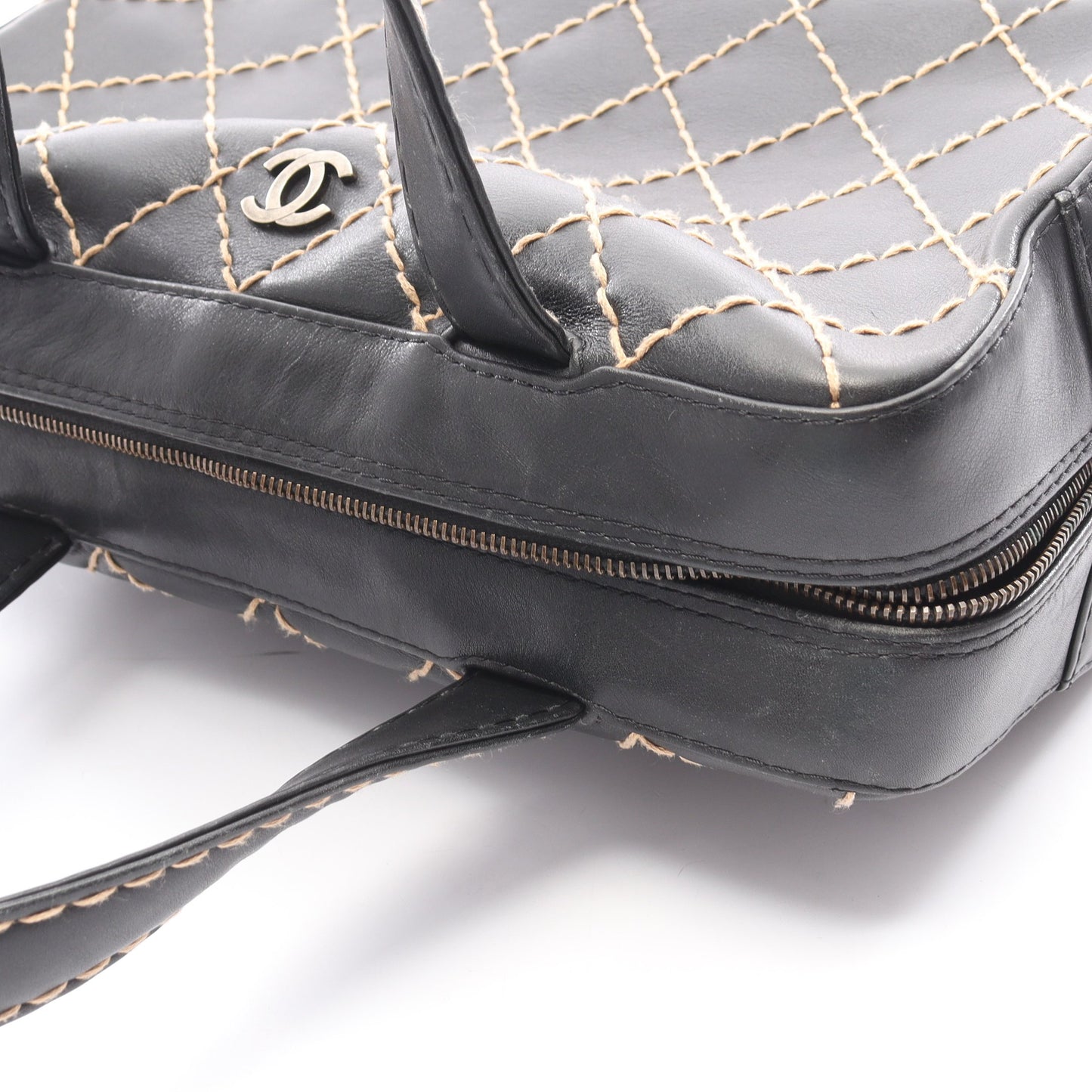 ワイルドステッチ ハンドバッグ ミニボストンバッグ レザー ブラック ゴールド金具 シャネル バッグ CHANEL