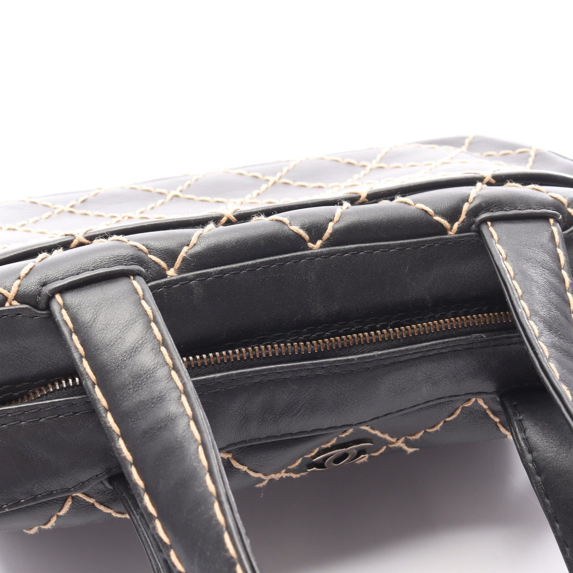 ワイルドステッチ ハンドバッグ ミニボストンバッグ レザー ブラック ゴールド金具 シャネル バッグ CHANEL