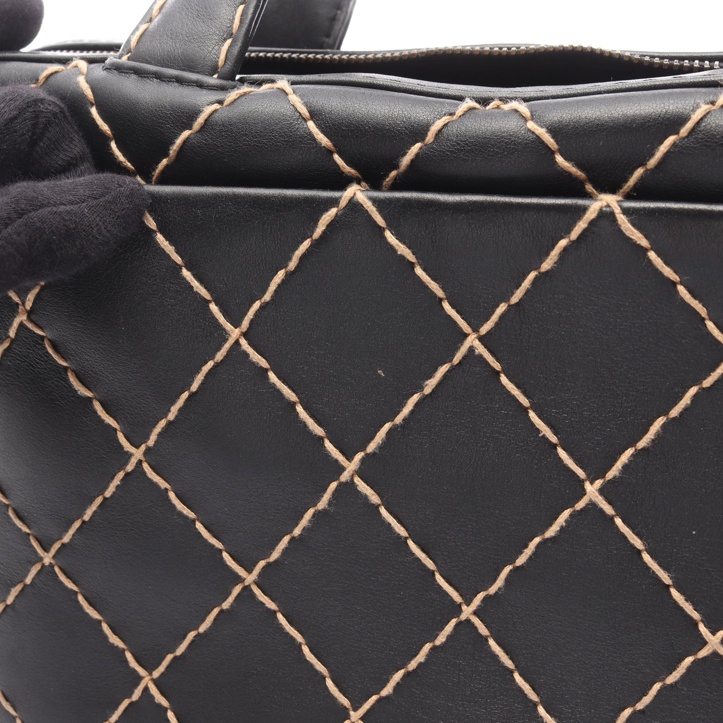 ワイルドステッチ ハンドバッグ ミニボストンバッグ レザー ブラック ゴールド金具 シャネル バッグ CHANEL