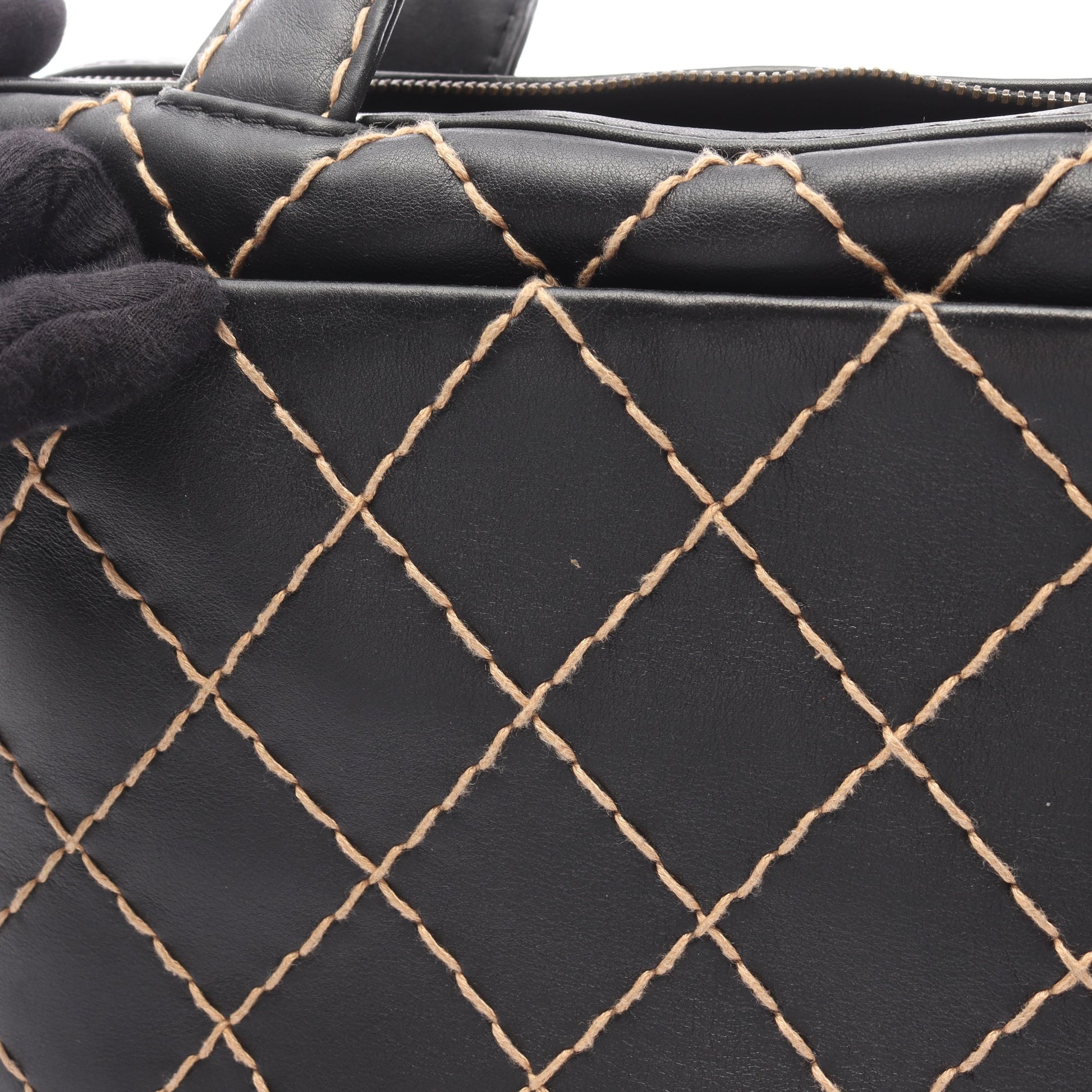 ワイルドステッチ ハンドバッグ ミニボストンバッグ レザー ブラック ゴールド金具 シャネル バッグ CHANEL