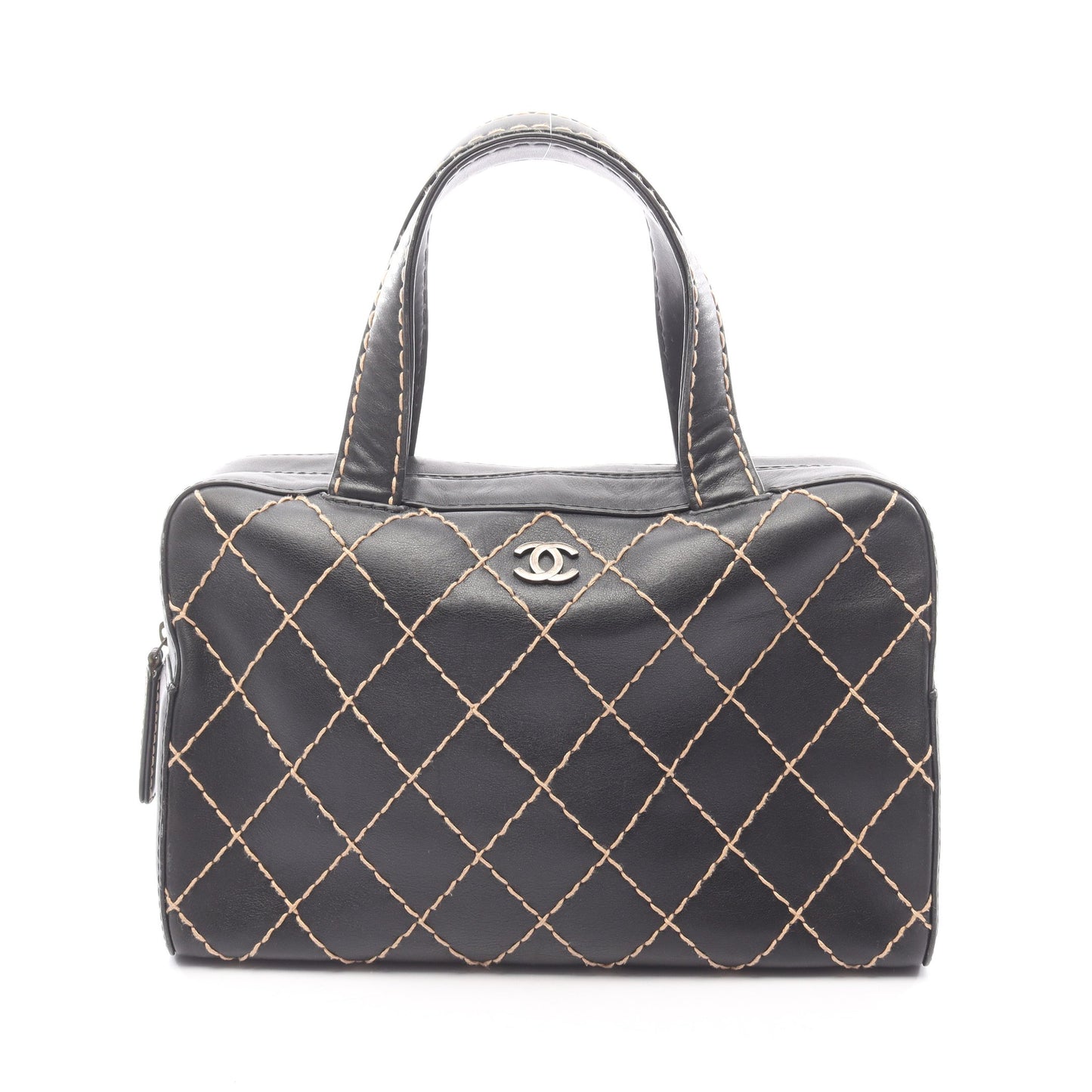ワイルドステッチ ハンドバッグ ミニボストンバッグ レザー ブラック ゴールド金具 シャネル バッグ CHANEL