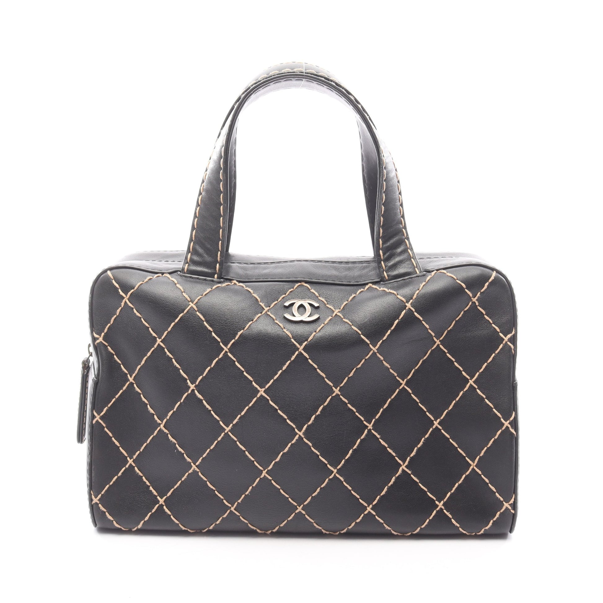ワイルドステッチ ハンドバッグ ミニボストンバッグ レザー ブラック ゴールド金具 シャネル バッグ CHANEL