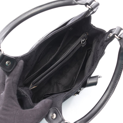 BBモノグラム ハンドバッグ キャンバス レザー ブラック バレンシアガ バッグ BALENCIAGA
