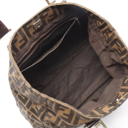 ズッカ ハンドバッグ トートバッグ キャンバス レザー ブラウン ダークブラウン フェンディ