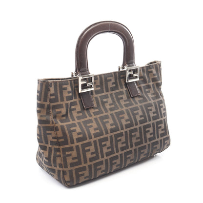 ズッカ ハンドバッグ トートバッグ キャンバス レザー ブラウン ダークブラウン フェンディ