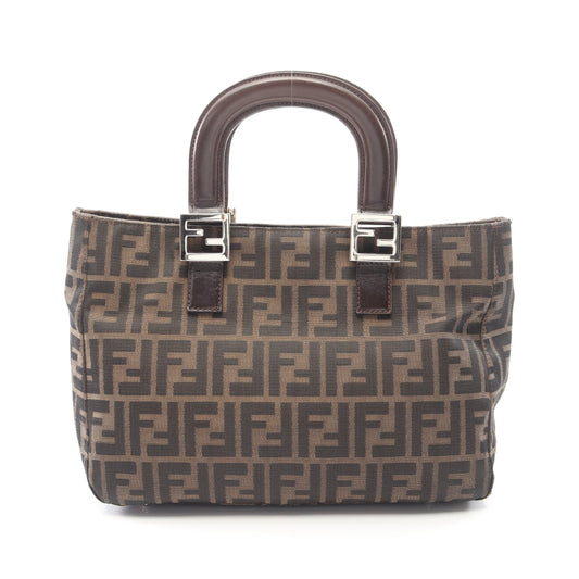 ズッカ ハンドバッグ トートバッグ キャンバス レザー ブラウン ダークブラウン フェンディ