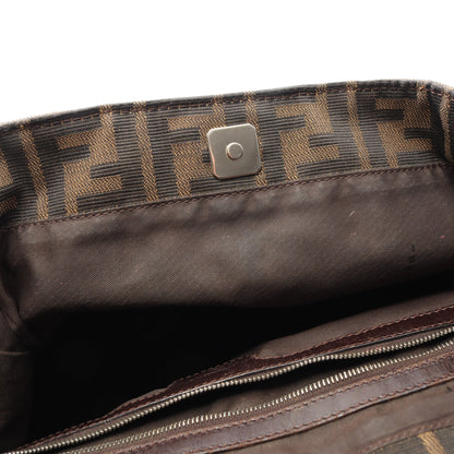 ズッカ ハンドバッグ トートバッグ キャンバス レザー ブラウン ダークブラウン フェンディ