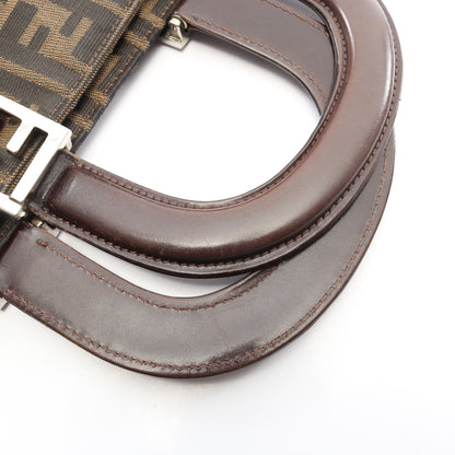 ズッカ ハンドバッグ トートバッグ キャンバス レザー ブラウン ダークブラウン フェンディ