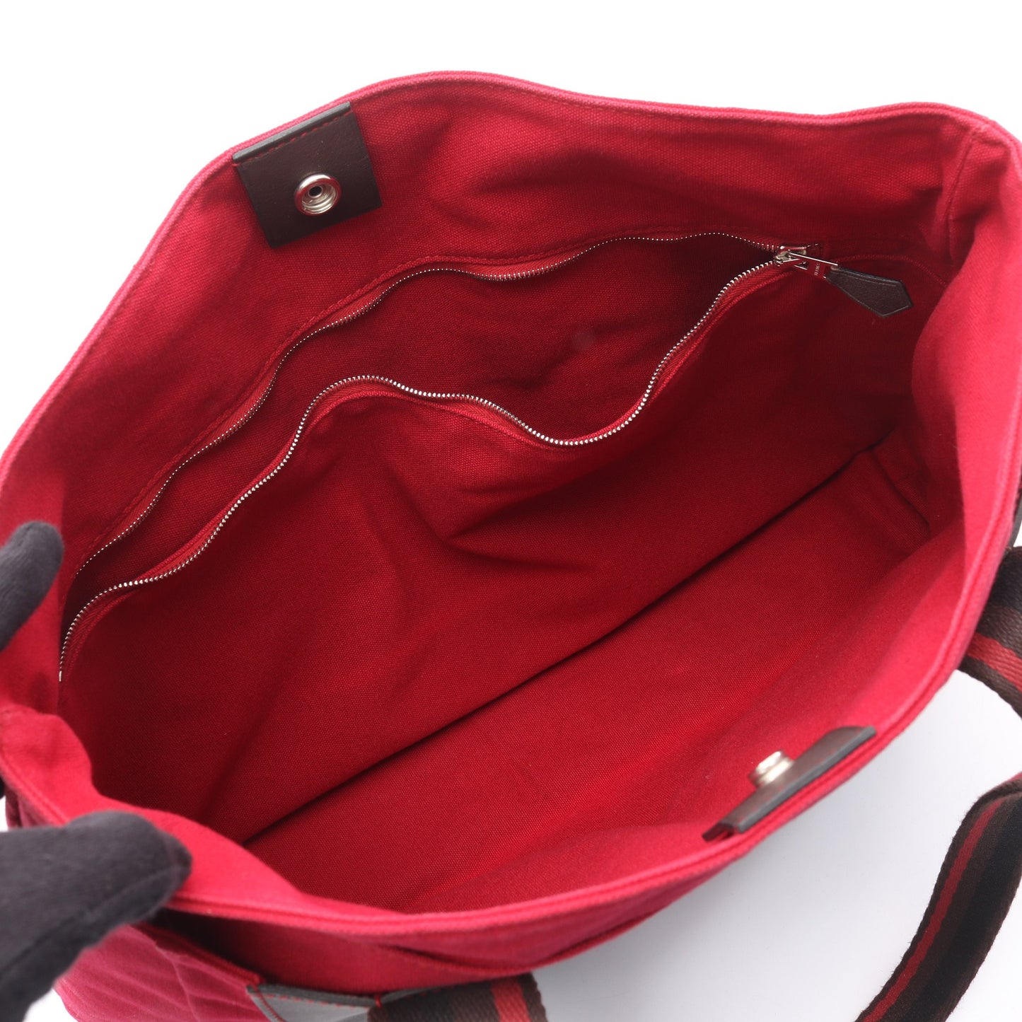 トロカオリゾンタルMM ハンドバッグ トートバッグ キャンバス レッド ダークブラウン ブラック シルバー金具 エルメス