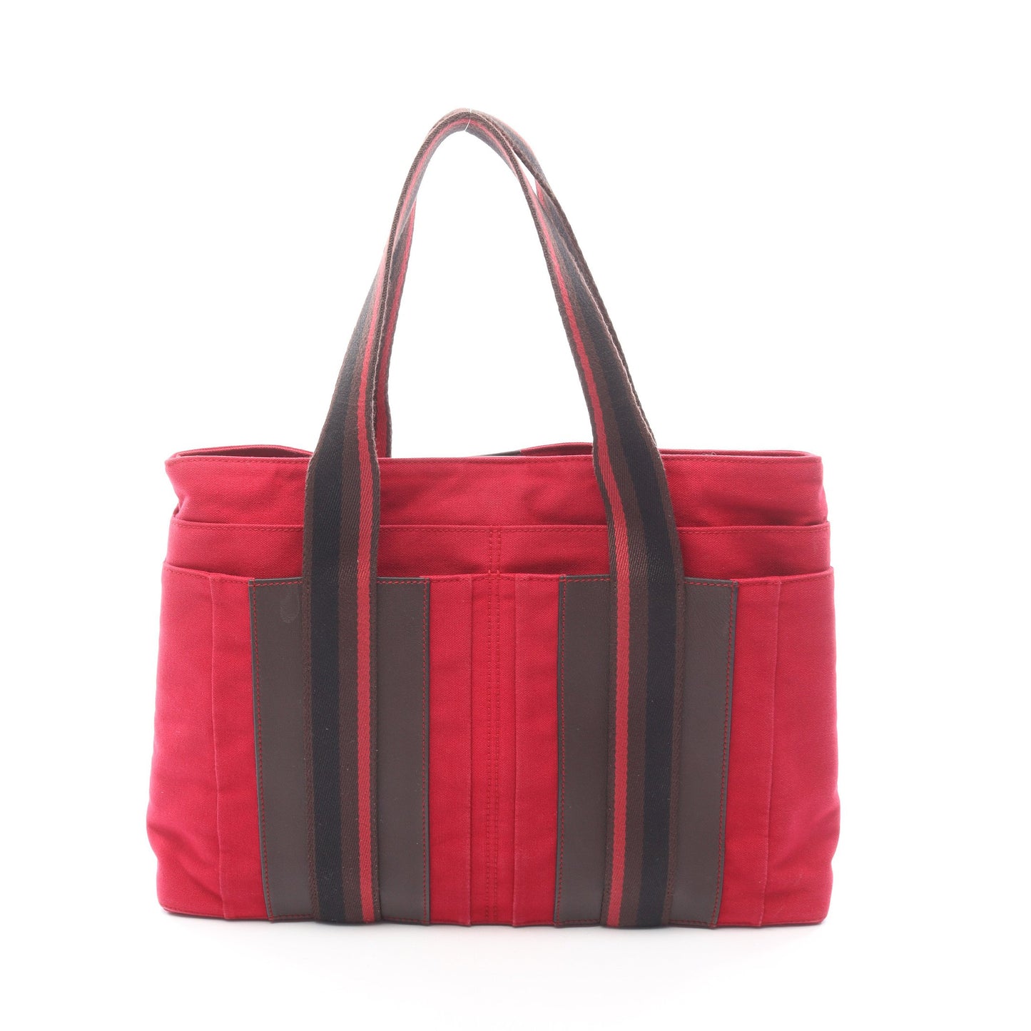 トロカオリゾンタルMM ハンドバッグ トートバッグ キャンバス レッド ダークブラウン ブラック シルバー金具 エルメス