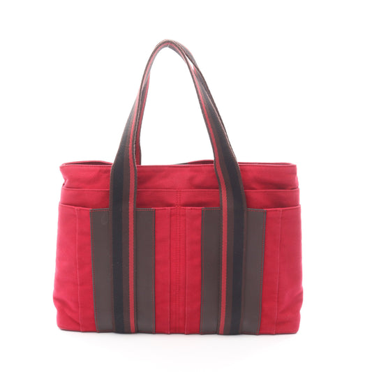 トロカオリゾンタルMM ハンドバッグ トートバッグ キャンバス レッド ダークブラウン ブラック シルバー金具 エルメス