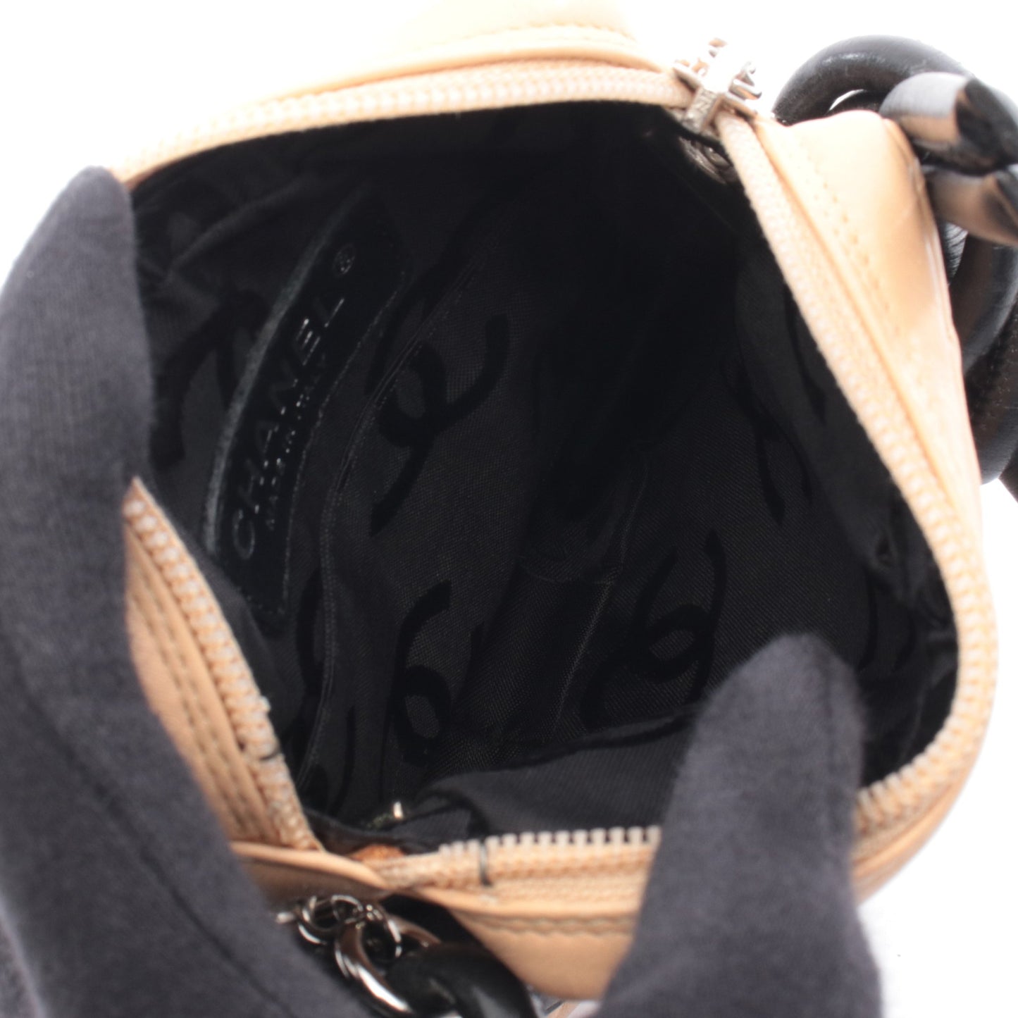 カンボンライン ショルダーバッグ レザー ベージュ ブラック シルバー金具 シャネル バッグ CHANEL