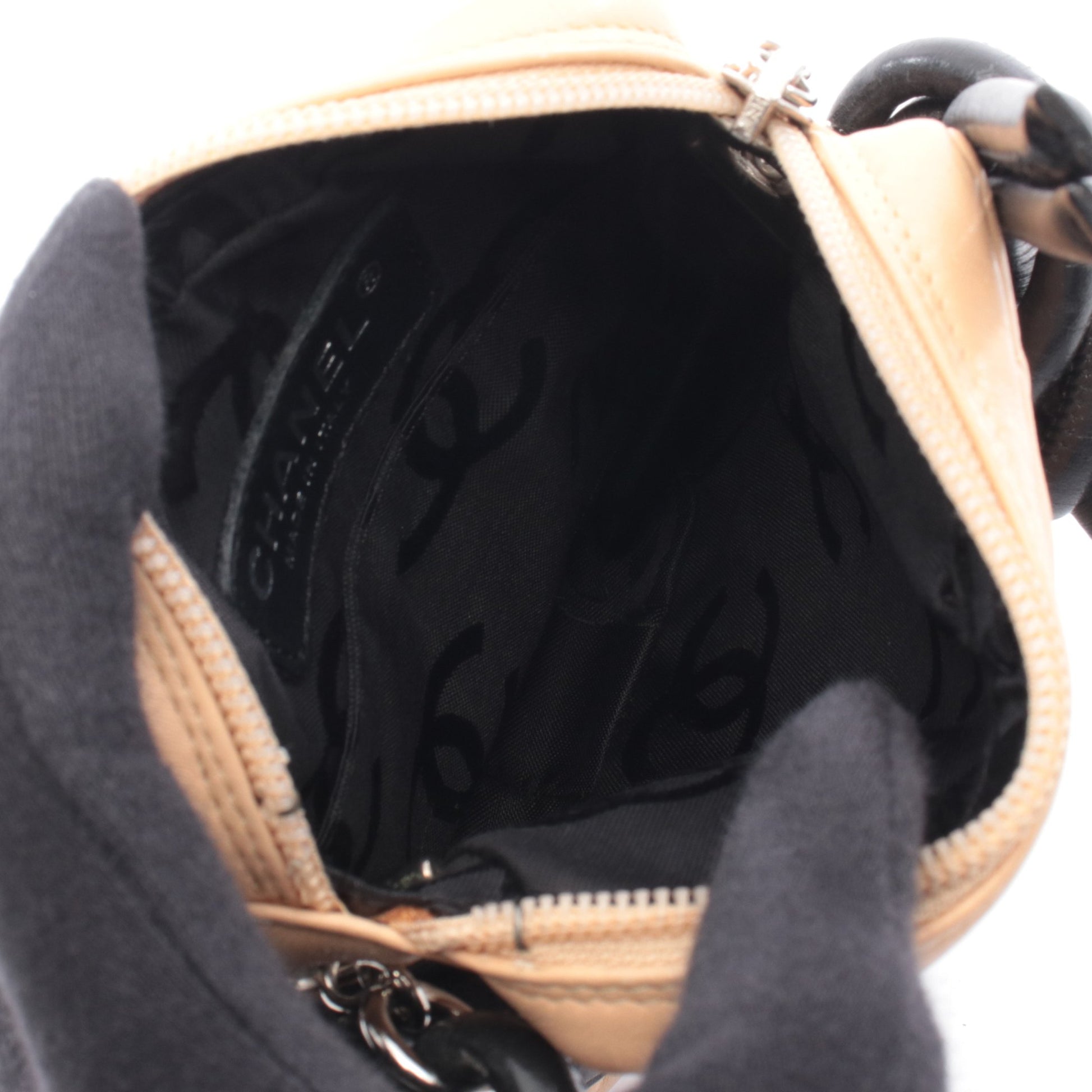 カンボンライン ショルダーバッグ レザー ベージュ ブラック シルバー金具 シャネル バッグ CHANEL