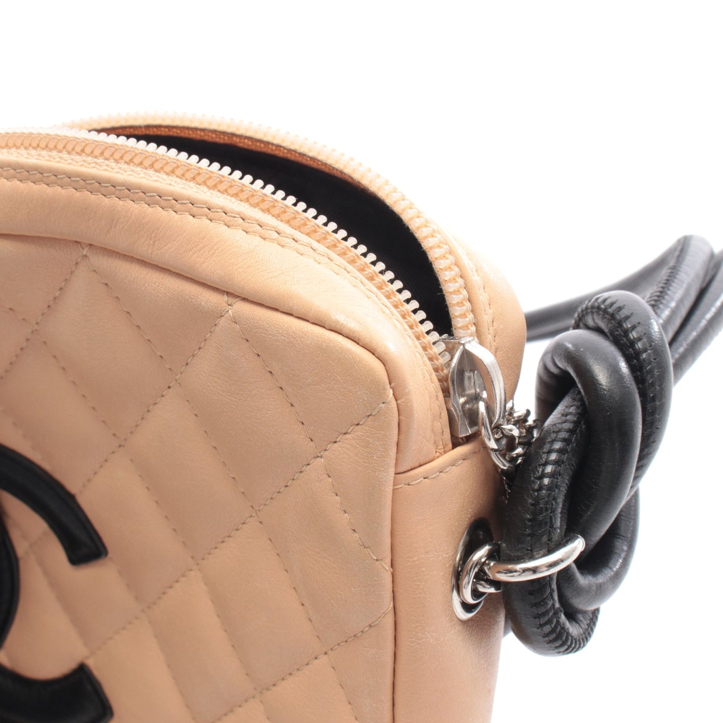 カンボンライン ショルダーバッグ レザー ベージュ ブラック シルバー金具 シャネル バッグ CHANEL