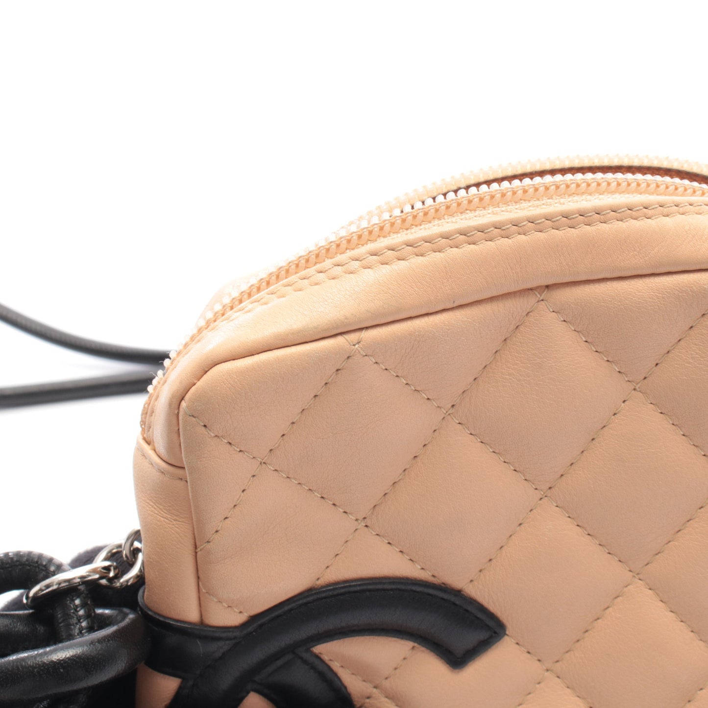 カンボンライン ショルダーバッグ レザー ベージュ ブラック シルバー金具 シャネル バッグ CHANEL