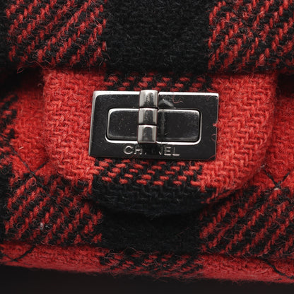 2.55 マトラッセ マドモアゼルチェーン Wフラップ Wチェーンショルダーバッグ ブロックチェック ウール レッド ブラック シルバー金具 シャネル バッグ CHANEL