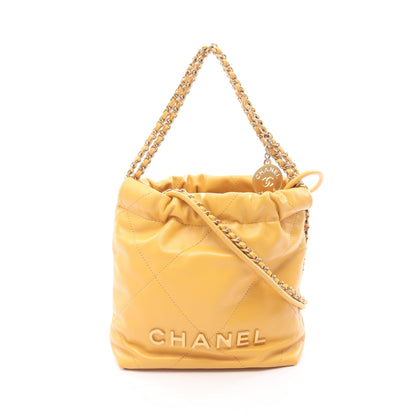 CHANEL 22 ミニ チェーンショルダーバッグ レザー イエロー ゴールド金具 シャネル バッグ CHANEL