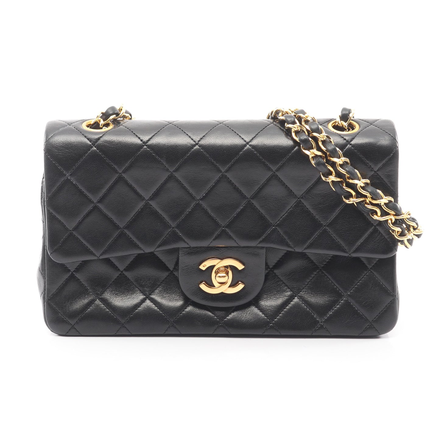 マトラッセ Wフラップ Wチェーンショルダーバッグ ラムスキン ブラック ゴールド金具 シャネル バッグ CHANEL