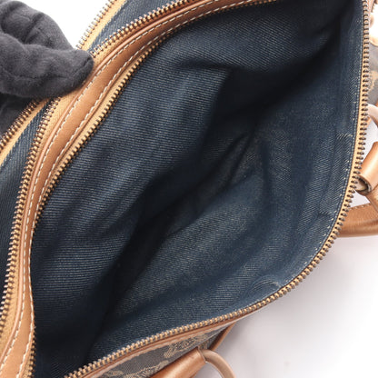 パリマカダム ハンドバッグ キャンバス レザー ブルー ライトブラウン セリーヌ バッグ CELINE