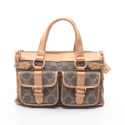 パリマカダム ハンドバッグ キャンバス レザー ブルー ライトブラウン セリーヌ バッグ CELINE