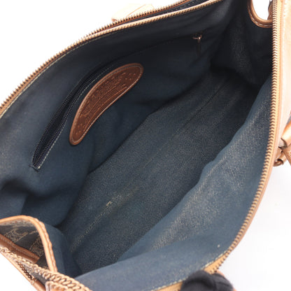 パリマカダム ハンドバッグ キャンバス レザー ブルー ライトブラウン セリーヌ バッグ CELINE