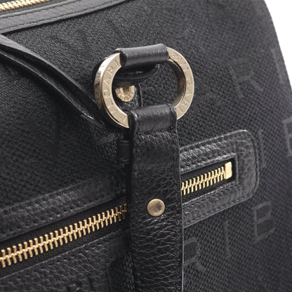 ロゴマニア ミニボストンバッグ キャンバス レザー ブラック ブルガリ バッグ BVLGARI