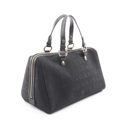 ロゴマニア ミニボストンバッグ キャンバス レザー ブラック ブルガリ バッグ BVLGARI