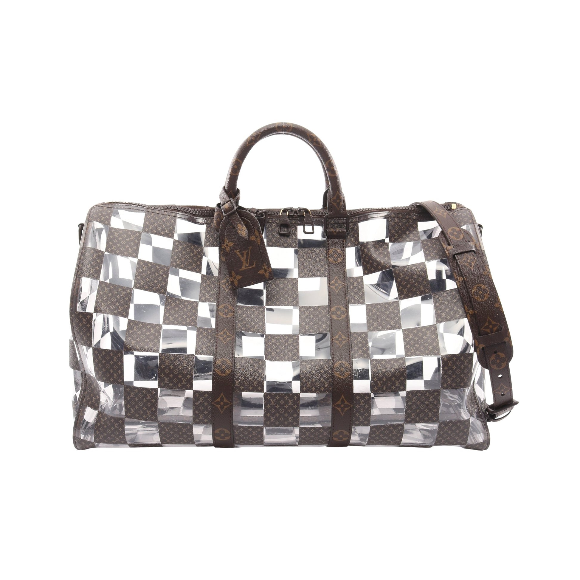 キーポル バンドリエール50 モノグラムチェス ボストンバッグ PVC ブラウン クリア 2WAY ルイヴィトン バッグ LOUIS VUITTON