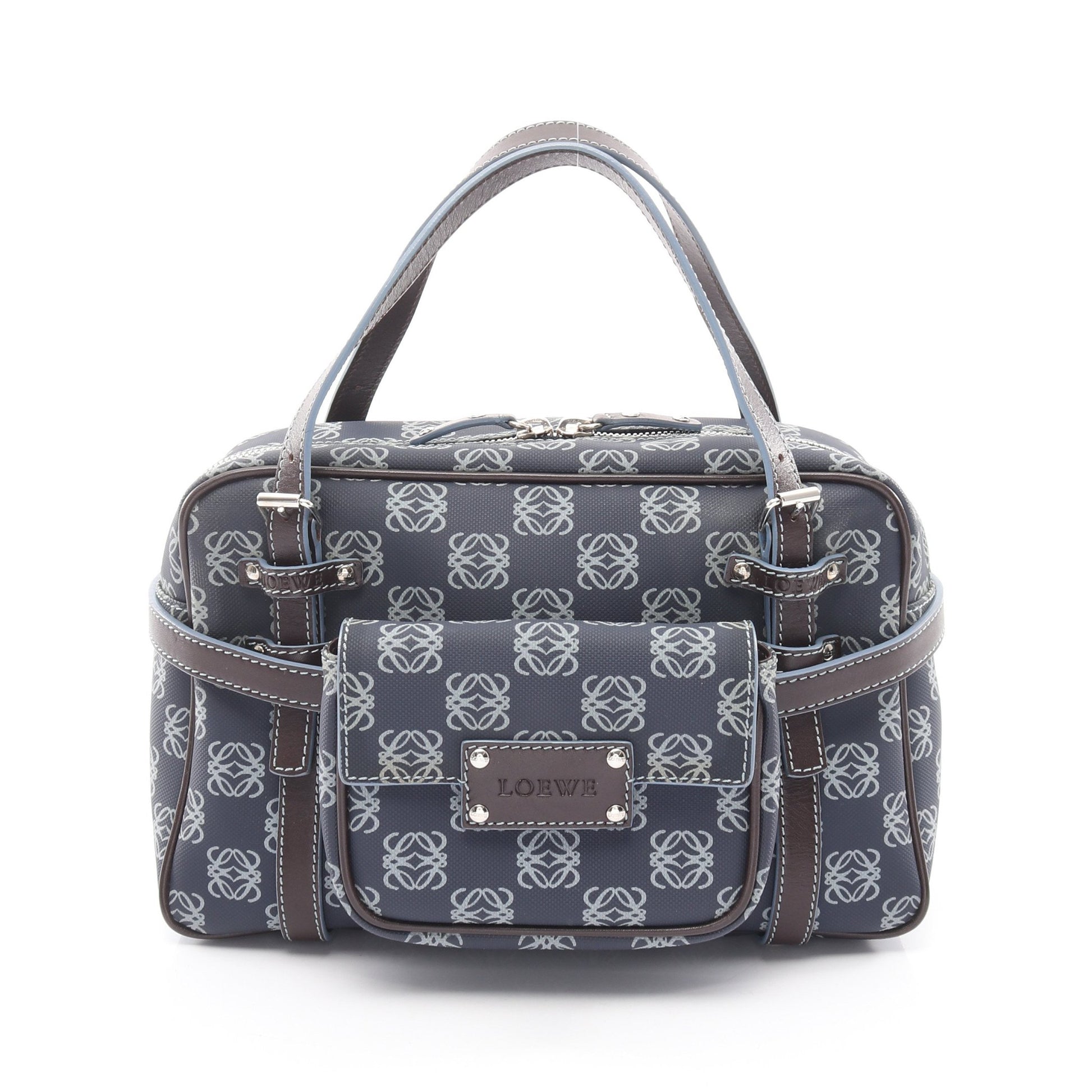 リピートアナグラム ハンドバッグ PVC レザー ネイビー ロエベ バッグ LOEWE