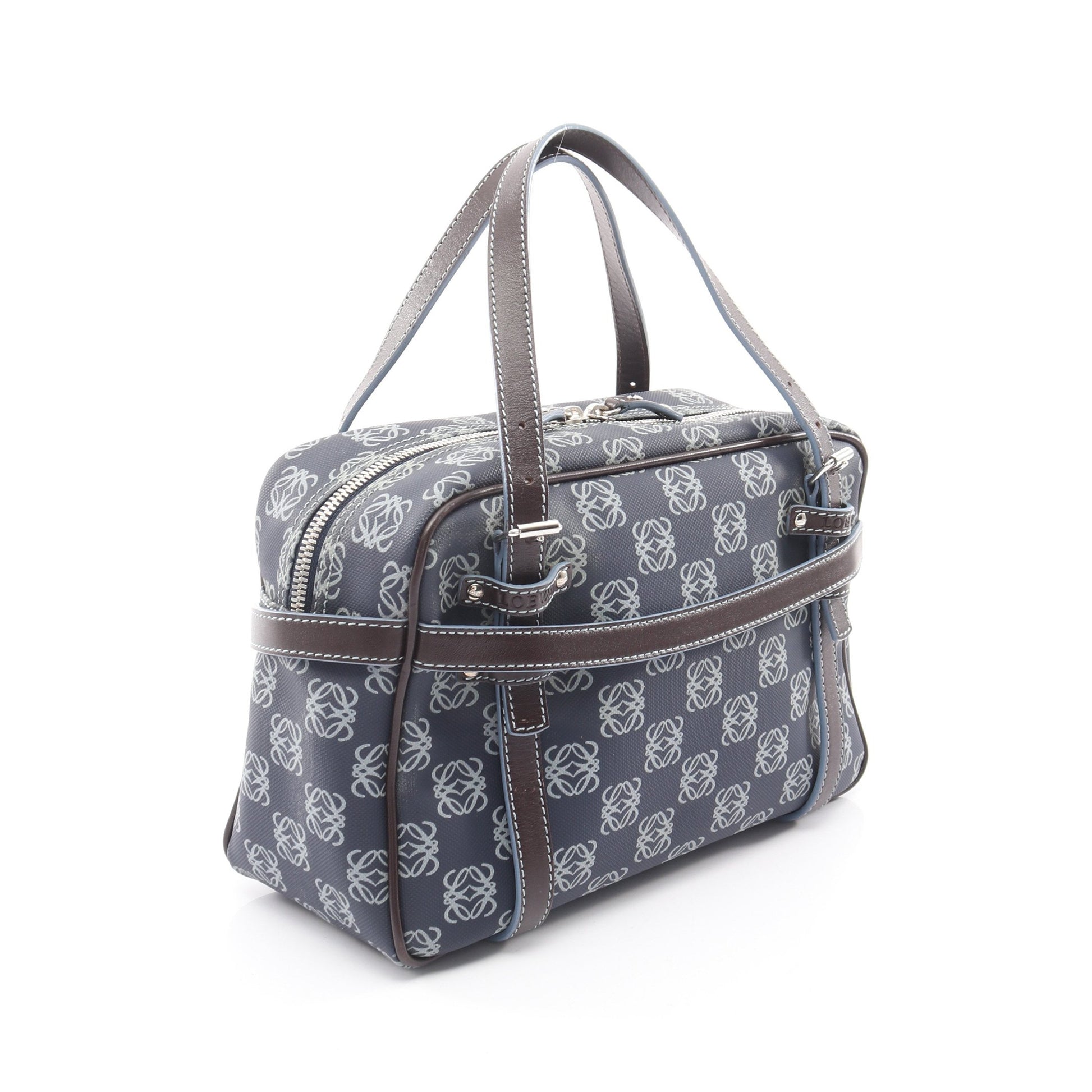 リピートアナグラム ハンドバッグ PVC レザー ネイビー ロエベ バッグ LOEWE