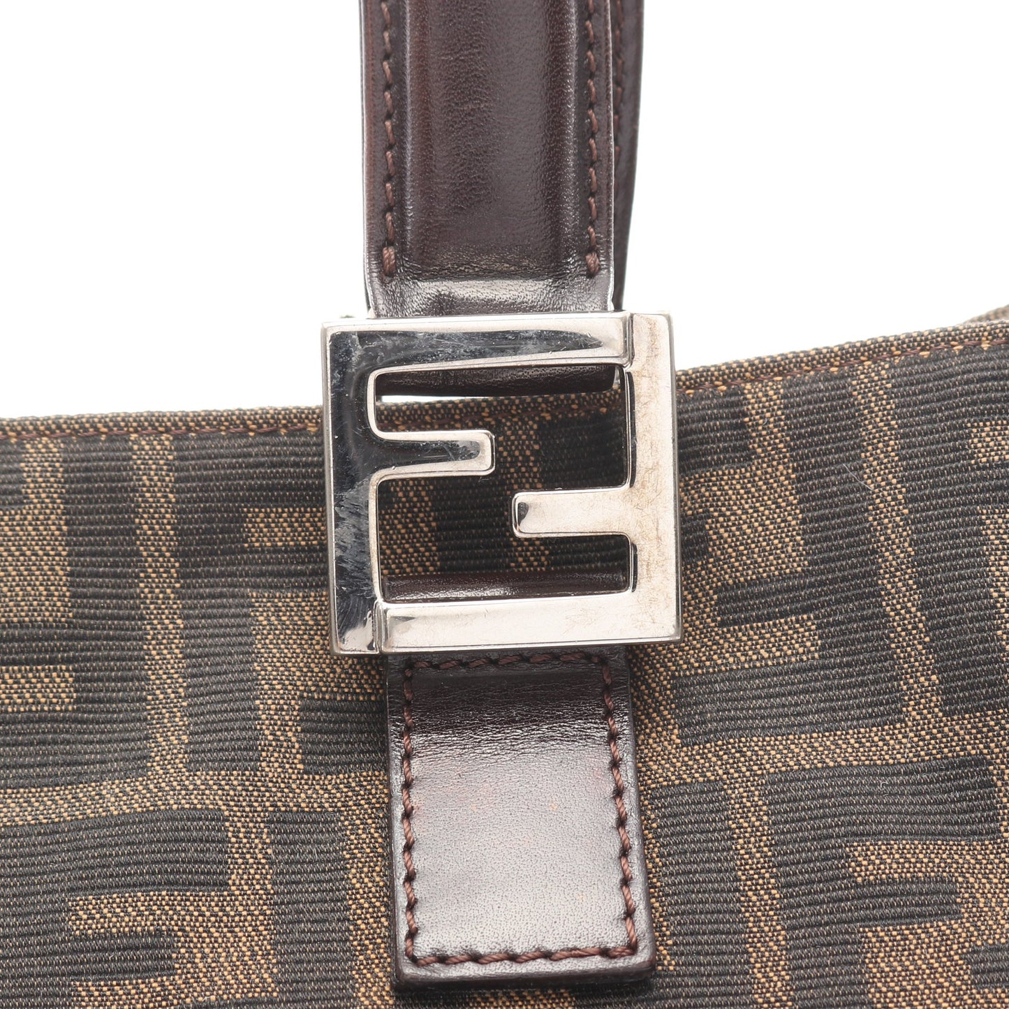 ズッカ ハンドバッグ キャンバス レザー ブラウン ダークブラウン フェンディ バッグ FENDI