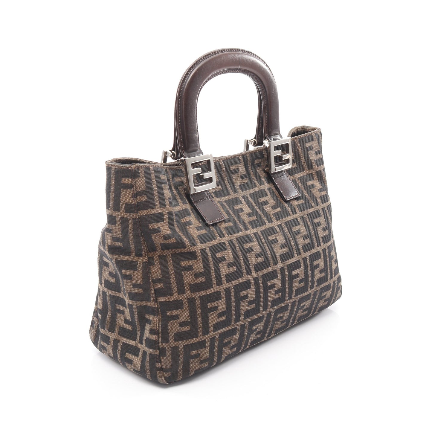 ズッカ ハンドバッグ キャンバス レザー ブラウン ダークブラウン フェンディ バッグ FENDI