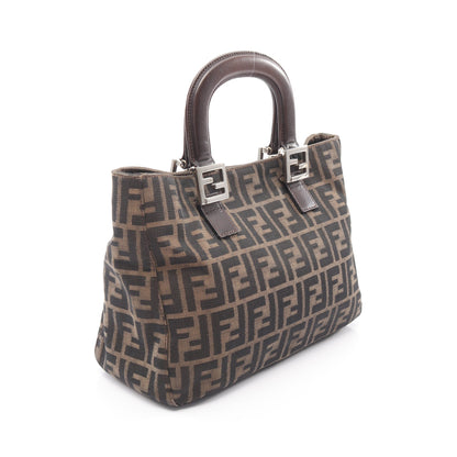 ズッカ ハンドバッグ キャンバス レザー ブラウン ダークブラウン フェンディ バッグ FENDI