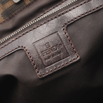 ズッカ ハンドバッグ キャンバス レザー ブラウン ダークブラウン フェンディ バッグ FENDI