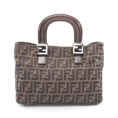 ズッカ ハンドバッグ キャンバス レザー ブラウン ダークブラウン フェンディ バッグ FENDI