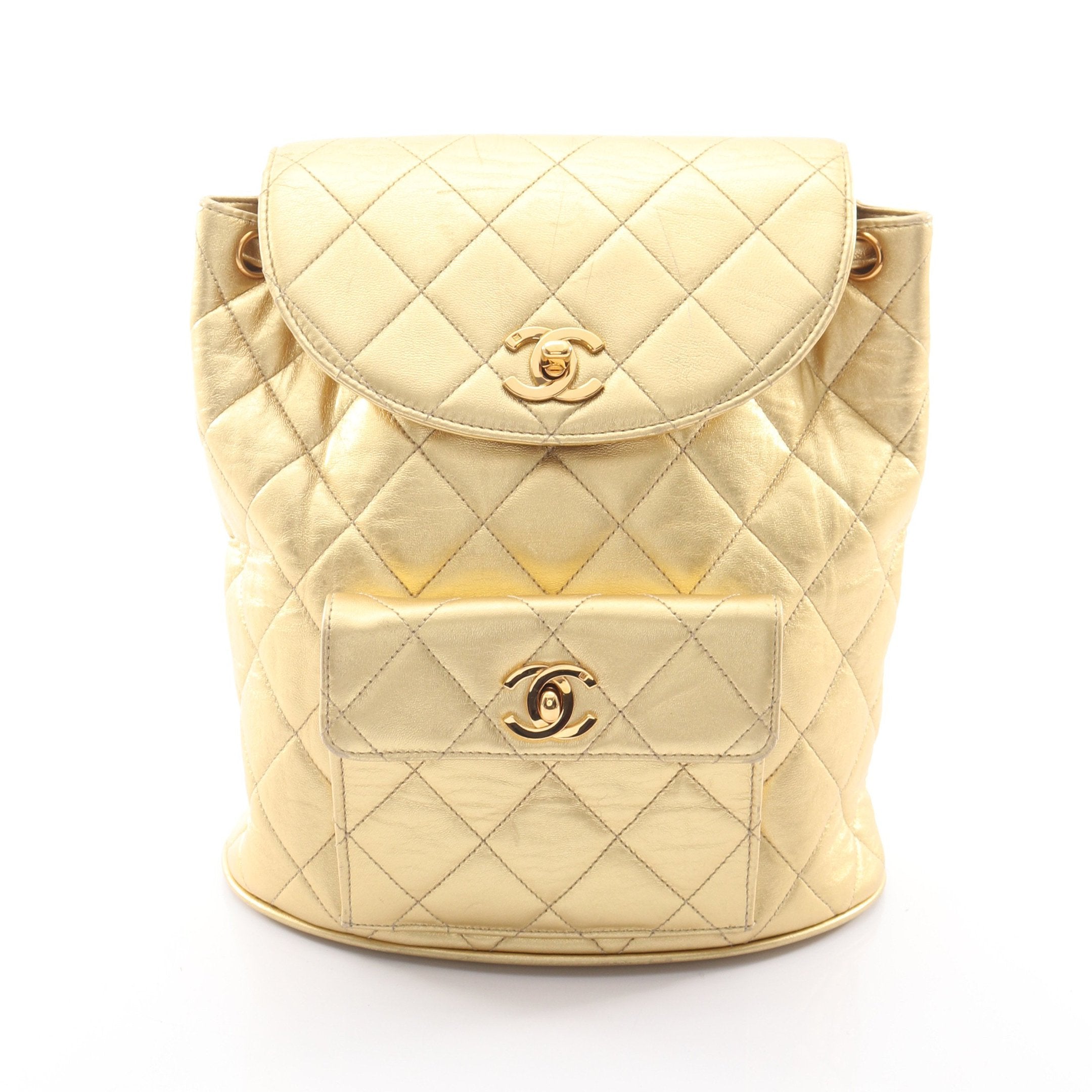 CHANEL ノベルティ マトラッセ 金具ゴールド マトラッセ チェーン バックパック リュックサック レザー ゴールド