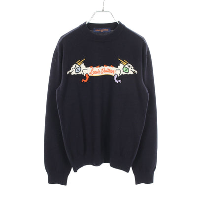LOUIS VUITTON × NIGO インタルシアジャカード ドラゴン グラフィック ニット カシミヤ ネイビー マルチカラー ルイヴィトン トップス LOUIS VUITTON