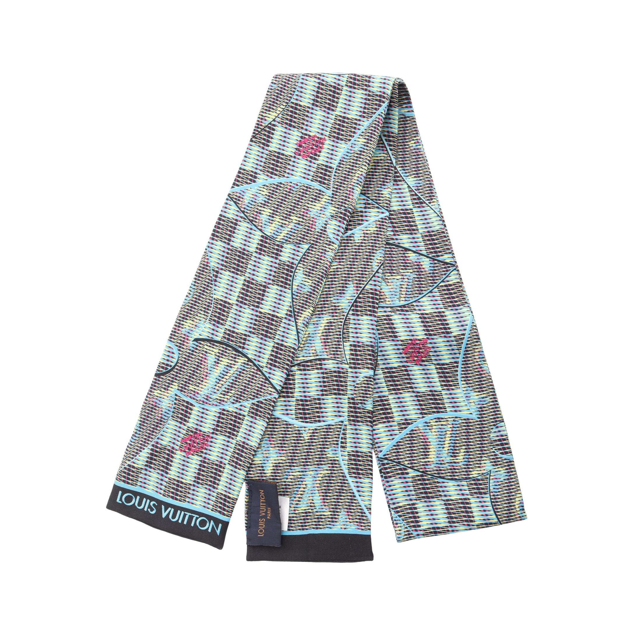 Louis Vuitton シルクスカーフ ペイントチューブデザイン バンドー スカーフ シルク ブルー イエロー ブラック ルイヴィトン – RECLO